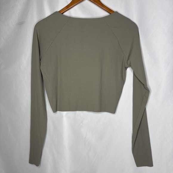 Fashion Nova L After Cardio Ribbed Active Long Sleeve Crop Top Sage Green NEW - Picture 6 of 6